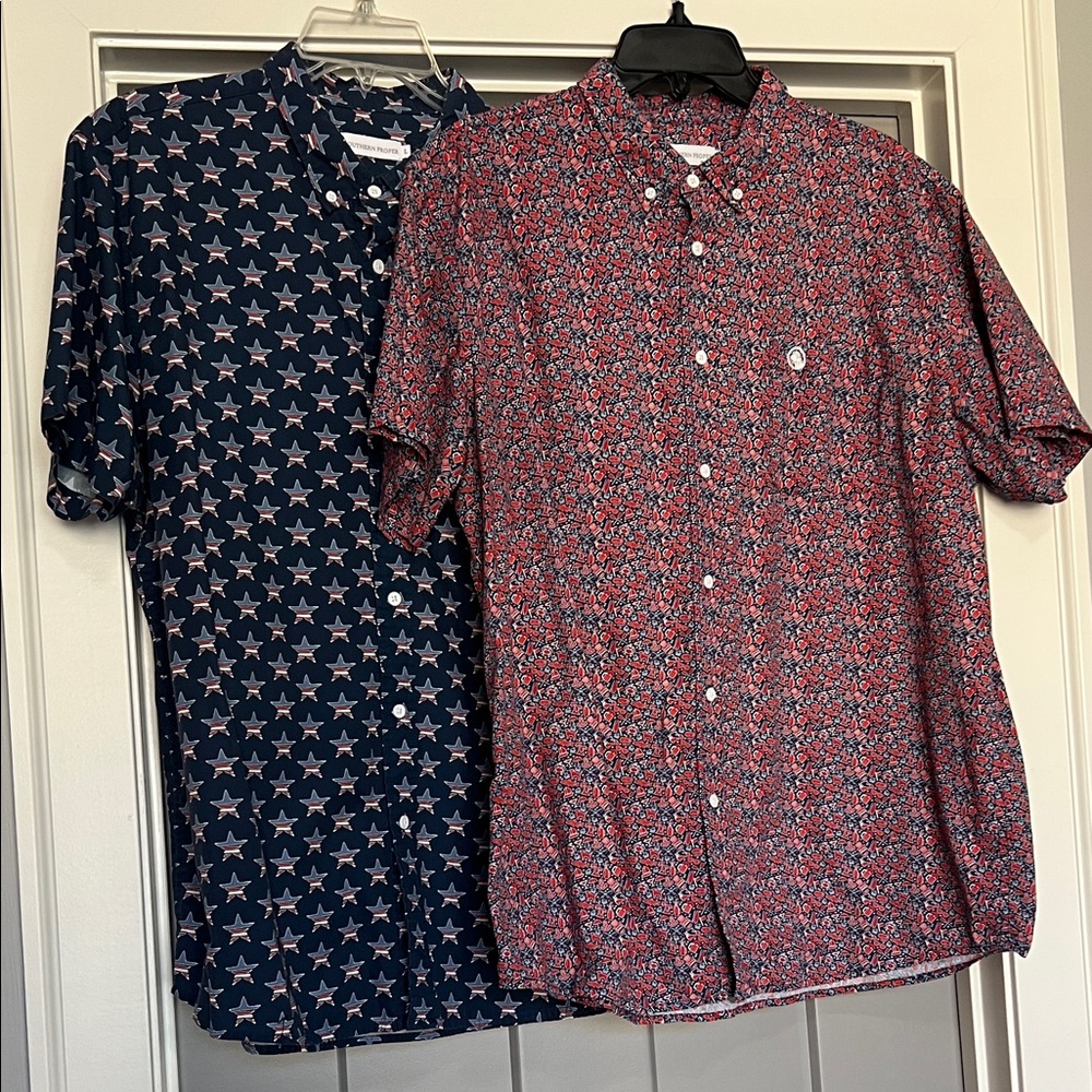 Southern Proper Men's Red and Blue Patterned Shirts Size Large